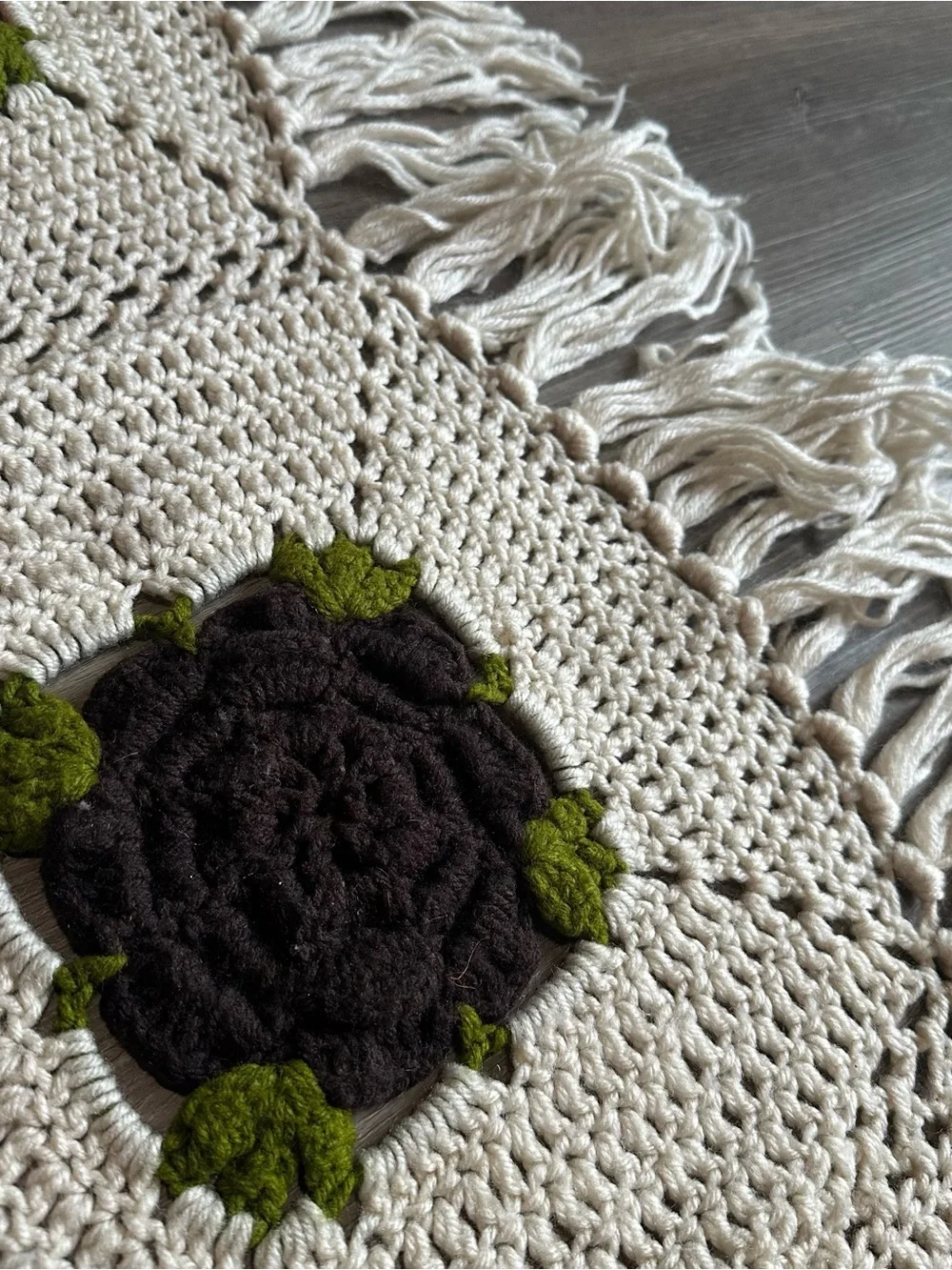 HUGE Vintage 1970s Handmade Granny Square Crochet Floral Afghan